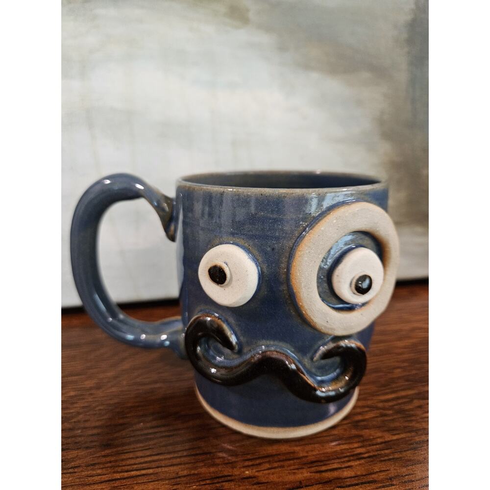 Ug Chug Nelson Studio Pottery Mug Handlebar Mustache Monocle Blue 2022